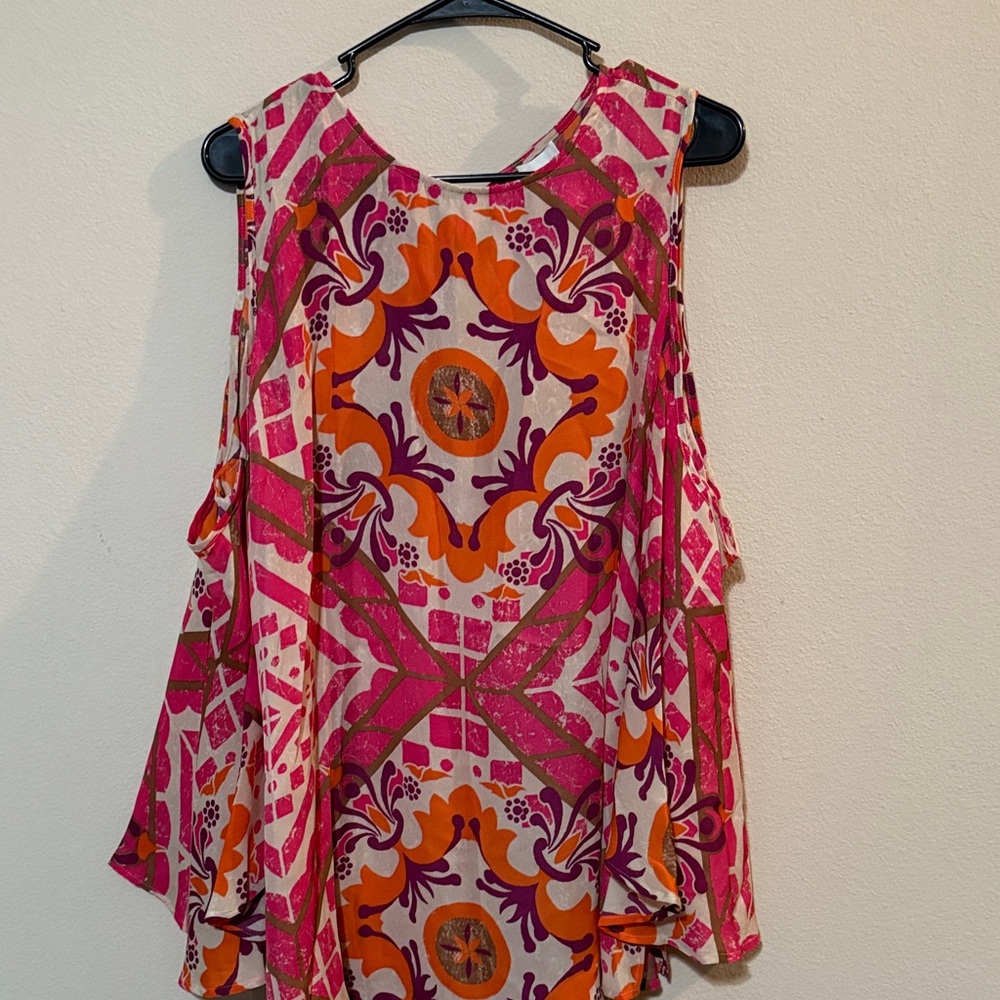Chico's Pink, Orange & Purple Sleeveless Patterned Tank
